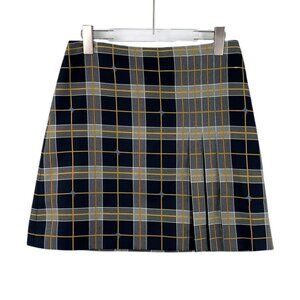 Burberry Plaid Pleated Skirt With Embroidery UK 10 / US 8 Polyester & Silk Navy